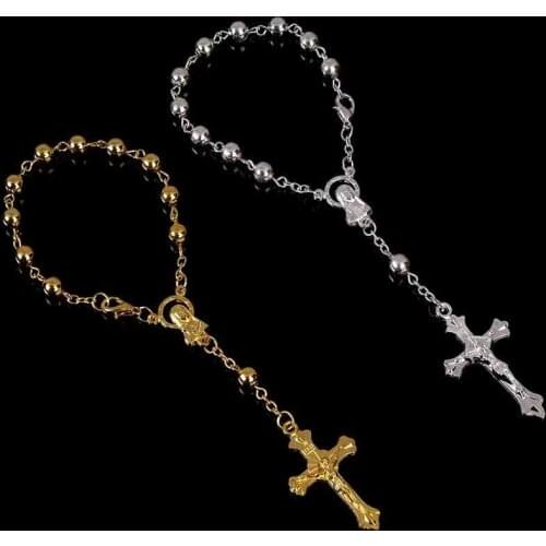 48 pieces of Catholic bracelet ladies accessories gold beads bracelet with cross pendants Pulseiras Pulseras beads bracelet