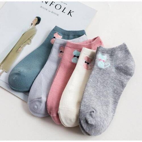 5 Pairs/Set Kawaii Women Socks Harajuku Animal Cartoon Lovely Cotton Socks Meias Cute Frilly Socks Ladies Female Size35-42