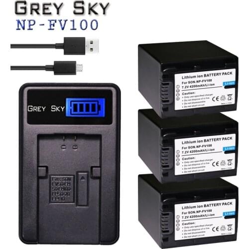 3pcs 4200mAh NP FV100 NP-FV100 FV100 Battery Batteries for Sony NP-FV30 NP-FV50 NP-FV70 SX83E SX63E FDR-AX100E AX100E HDR camera