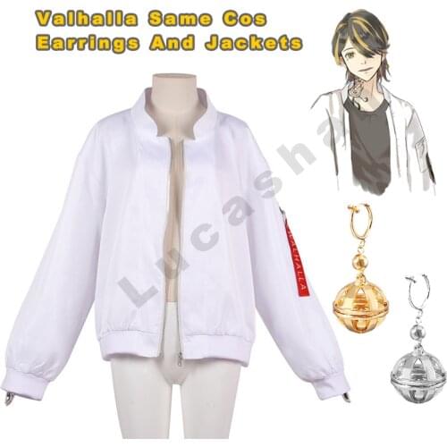 Anime Tokyo Revengers Cosplay Costumes Valhalla White Jacket Earrings Autumn Winter Men Women Zipper Coat Tops School Uniform