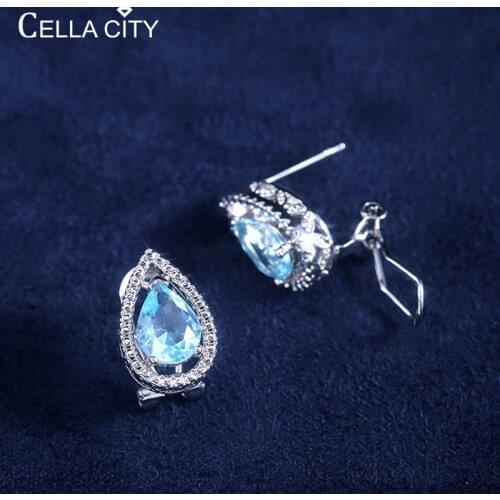Cellacity Classic Oval Gemstones Earrings Jewelry With Water Drop Shape Sapphire Gemstones Earring For Women Wedding Party Gift