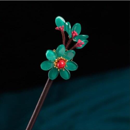 Simulated Pearls Plum Blossom Wood Hair Stick Vintage Lampwork Crystal Flower Hair Pins Accessories Women Banquet Hair Jewelry