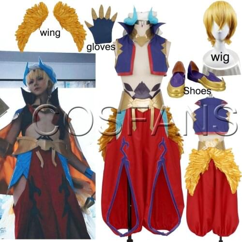 FGO King Gilgamesh Stage Uniform Cosplay Costume for women men Halloween Cosplay Costume Wigs and shoes Wings accessories