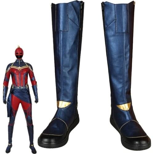 Movie Ending Game Cosplay Costume Superheroine Captain Carol Danvers Blue Length Boots Halloween Carnival Shoes Accessories