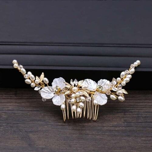 Hot Sale Delicate White Flower Leaves Simulated Pearls Crystal Hair Combs Noiva Bride Bridal Wedding Party Headpieces