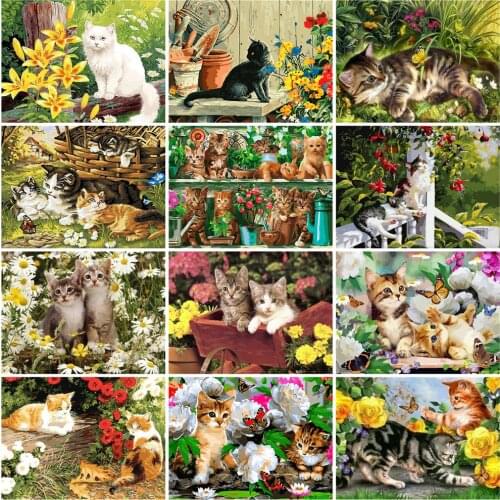 HUACAN Oil Painting By Numbers Cat Animals DIY Hand Painted Acrylic Flowers Canvas Gift Home Decoration Wall Art