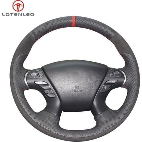 LQTENLEO Black Genuine Leather Suede Steering Wheel Cover For Infiniti JX35 M M25 M35 M37 M56 Q70 QX60 Nissan Murano Pathfinder