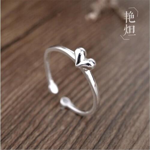 Fine 925 Sterling Silver Korean Style Cute Sweet Smooth Small Love Open Rings For Women Beautiful Girls Anillos Wholesale SR246
