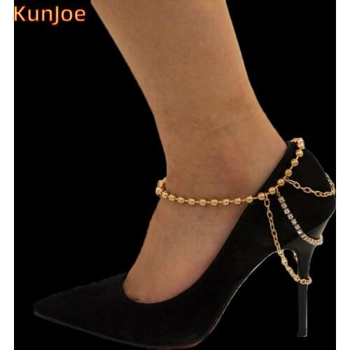 KunJoe Fashion Multilayer Anklet For Women Shiny Crystal Shoe Accessories Elegant High Heels Foot Chain Anklet Summer Jewelry