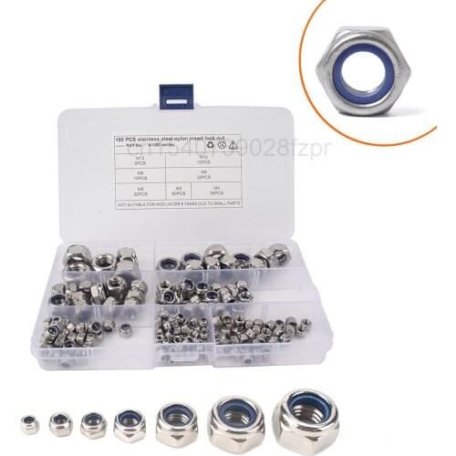 Stainless Steel Nylon Outer Hexagon Nut Anti Slip Locking Hexagon Nut M4m5 Fine Thread Nut Box Set