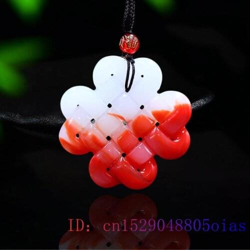 Jade Chinese knot Pendant Chinese Gemstone Jadeite Jewelry Amulet Natural Fashion Gifts Red White Necklace Charm Double sided