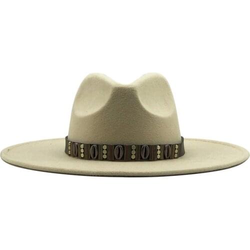 New Black Men Big Wool Fedora Hat Wide Brim Women Woolen Ladies Fedoras Jazz Hat Belt Caps Bowler Felt Hats