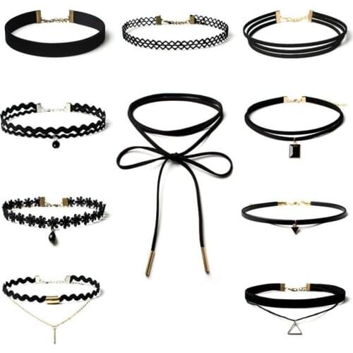 New Arrival Vintage Chocker 10Pcs/Lot Stretch Velvet Gothic Lace Choker Maxi Necklace Punk Fashion Collier Femme