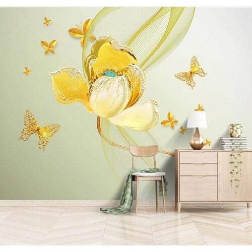 Custom Photo Wallpaper 3D Stereo Metal Lotus Flowers Butterfly Mural Living Room TV Sofa Bedroom Home Decor Papel De Parede 3 D