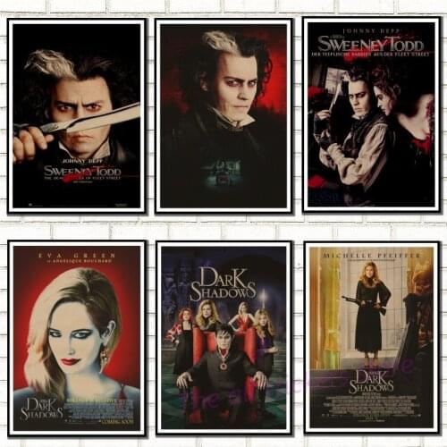 Tim Burton movie posters . Sweeney Todd .Sleepy Hollow . Dark Shadows full.Kraft Paper Antique Poster/8006
