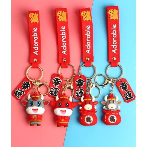 PVC Kids Keyring Cartoon Key Chain Woman Keychain Anime Man Key Ring Girls Personality Cute Lucky Cow Sleutelhanger New Trinket