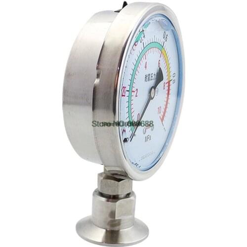 Sanitary Type Stainless Steel YTP100BF Diaphragm pressure gauge clamp chuck type shockproof pressure gauge Quick clamp manometer