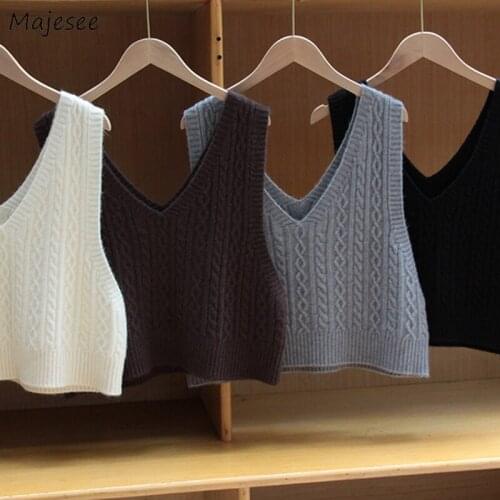 Sweater Vest Women V-neck All-match Korean Style Short Jumpers Womens Fashion Loose Leisure Autumn Chic Sweaters Female Harajuku