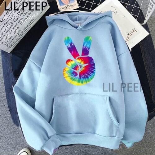 Hippie Two Finger Peace Sweatshirt Women Girls Hoodies Harajuku Autumn Casual Pullover Tops Plus Size Female Sweatshirt