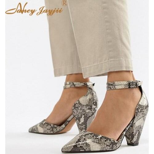 D'Orsay Two-Piece Shoes Woman Ladies Pumps Snakelike Pointed Toe Ankle-Wrap Buckle Super High Spike heels Mature Elegant 2019