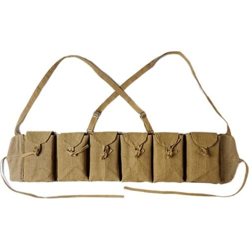 WWII CHINESE ARMY OUTDOOR ZB26 SIX CELL KHAKI FLAX BAG TOOL KIT POUCH STORAGE BAG