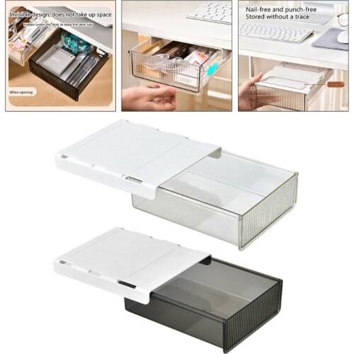 Under Table Drawer Hidden Storage Box Self Adhesive Pen Pencil Tray Holder Desk Home Office Stationery Sundries Organizer Tool