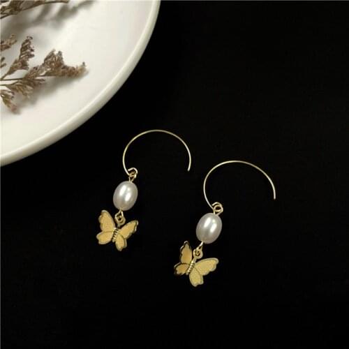 Pearls French New Butterfly Fashion Earrings Sweet Fairy Simple Dangle Earrings