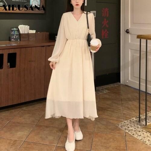 XIBUSANA Elegant Pleated Dresses Women 2021 Spring Autumn Fashion Female Long Sleeve Printed Floral Casual Chiffon Dress Vestido