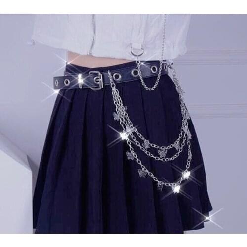 1pcs Women Men Pants Chain Punk Street Butterfly Belt Keychain Jeans Chain Hiphop Waist Chain Multi Layer Hook Trousers Jewelry