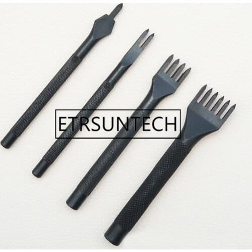 100pcs 4mm 1/2/4/6 Prongs Leather Craft Hole Punches Stitching Punching Tools Black Round Handle Rhombic Chisel