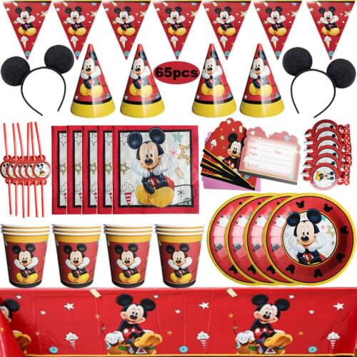 105pcs Mickey Mouse Party Supplies Kids Tableware Set Cake Paper Napkins For Baby Boy Happy Birthday Decoration Party Supplies