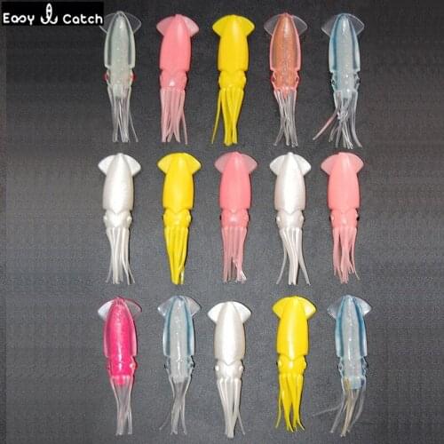 15pcs 8cm Mixed Color Soft PVC Plastic Squid Fishing Lures Saltwater Fishing Big Luminous Artificial Squid Skirts Bait