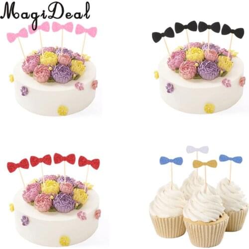 MagiDeal 20pcs Glitter Paper Bow Cake Topper Wedding Birthday Party Baby Shower Cake Centerpieces Photo Prop