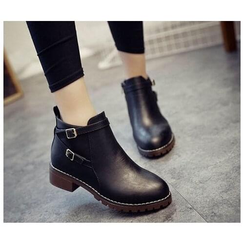 2017 Hot new Autumn Women Ankle Boots Fashion Flat Slip-on PU Leather BLACK GRAY Boots Solid Spring Shoes Woman Size 35-40