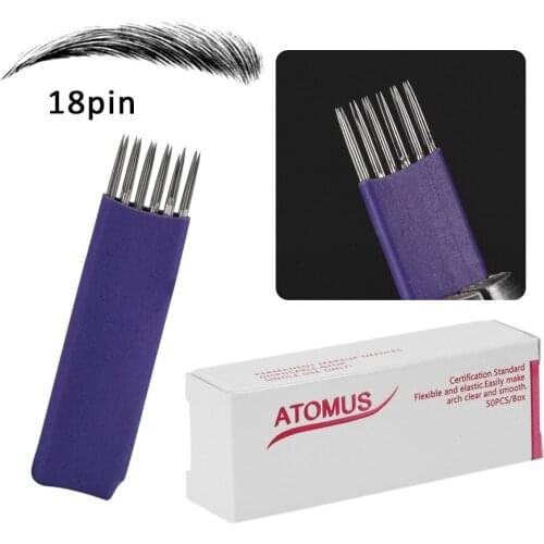 50pcs 18pin Naalden Microblading Needles Agujas Tatuaje Laminas Tebori Permanent Makeup Micro Blading Agulhas Eyebrow Tatoo