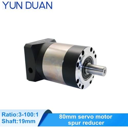 80mm servo motor spur gearbox ratio3:1,4:1-100:1,7-12 arcmin round flange planetary reducer,Low noise 3500rpm gearbox