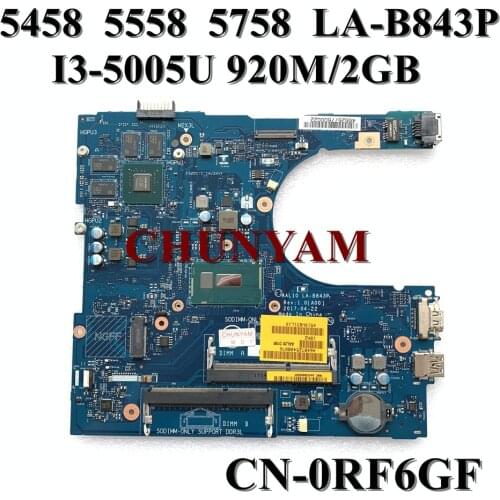 Brand NEW I3-5005U 920M 2G FOR Dell 5558 5458 5758 Motherboard AAL10 LA-B843P CN-0RF6GF 0RF6GF RF6GF Mainboard 100% tested
