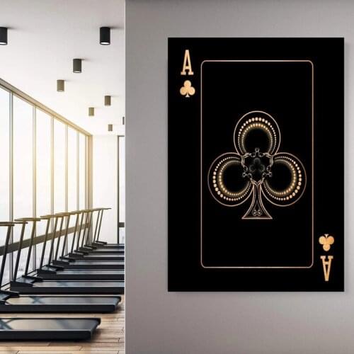 Abstract Wall Art Posters Prints Gold Silver Ace of Clubs Canvas Painting Wall Pictures Cuadros Club Bar Restaurant Decoration