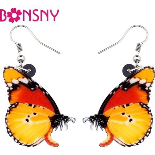 Bonsny Acrylic Unique Organge Butterfly Insect Earrings Big Dangle Drop Summer Jewelry For Women Girl Ladies Teen Gift Wholesale