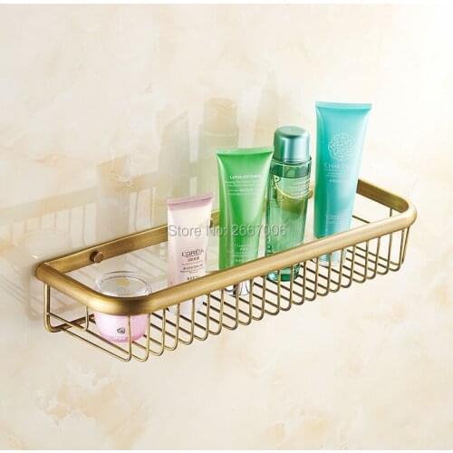 Free Shipping 45CM Bathroom Wall Mounted Basket Shelf Antique Brass Finish Cosmetic Shampoo Shelf Lavatory Accessories ZR2504
