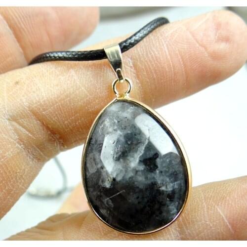 Free shipping Water drops Necklaces Natural labradorite Pendants Stone Pendant Leather Chains For DIY Necklace jewelry making