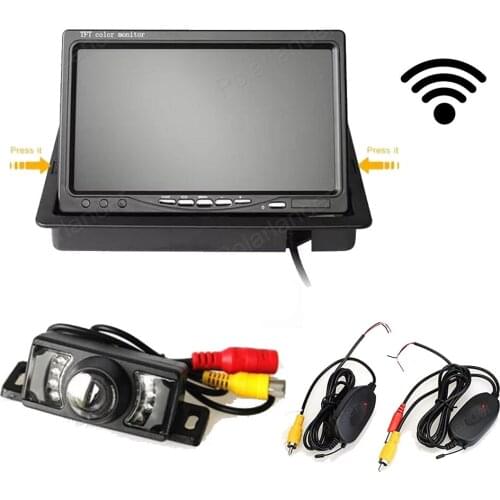 Wireless 7 Inch TFT LCD Car Monitor 2 AV input for DVD VCR with 7 IR LED Night Vision rear view camera transmitter receiver