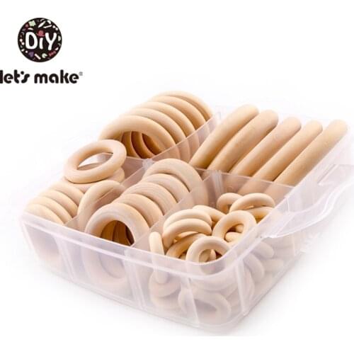 LetS Make Wooden Teether Rings With Box Maple Wood Baby Rattle Diy Toys For Bracelet Toddler Baby Toys Infants Baby Teether