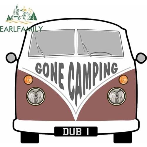 EARLFAMILY 13cm x 11.5cm Gone Camping Slogan for Retro Split Screen Camper Van Bus Design External Vinyl Car Sticker
