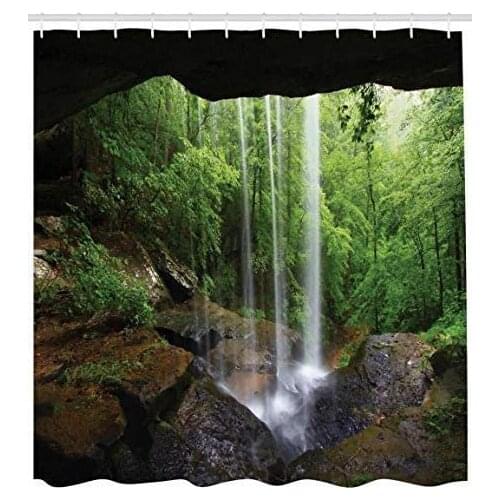 Natural Cave Shower Curtain Silent Waterfall in the Forest of Northern Alabama Ecosystem Scenic Area 71x71inch Polyester Waterpr