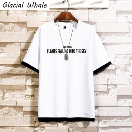 GlacialWhale Mans White T-shirt Men New Patchwork Casual Oversized Cotton Punk Hip Hop Japanese Streetwear Harajuku Tshirt Male