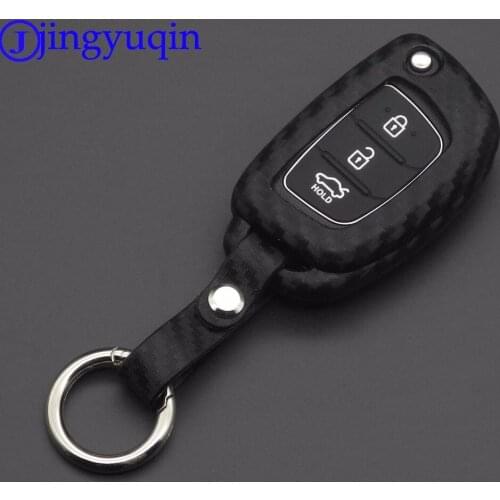 Jingyuqin Carbon Silicone Remote Flip Key Fob Shell Cover Case For Hyundai Creta I10 I20 Tucson Elantra Santa Fe 2016 2017 2018