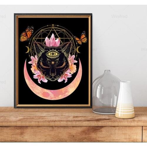 Witchy Decoration Canvas Painting Witchcraft Triple Moon Art Print Gothic Home Decoration Magic Witchy Knowledge Art Gift Poster