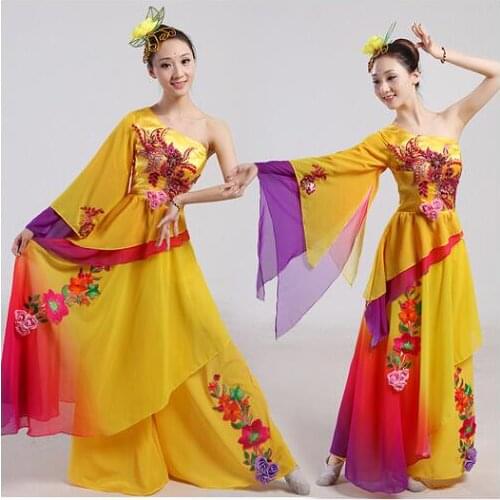 Chinese accient folk dance costumes high quality polyester yangko classical dancing wear costume