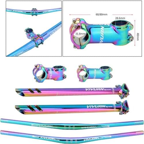 Aluminum Alloy MTB Bike Handlebar Bike Set Mountain Road Bike Flat/Riser Handlebar & Stem & Seatpost Cycling Bicycle Parts
